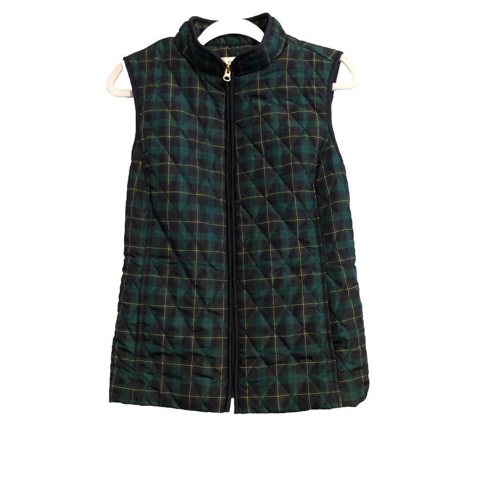 Croft & Barrow Womens M Tartan Plaid Green Blue Quilted Vest Slash Pockets‎